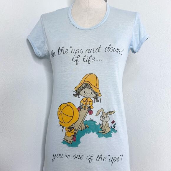 Vintage 70s Seesaw Graphic Nightshirt Nightgown Sheer Novelty Graphic SZ Medium - Picture 2 of 7